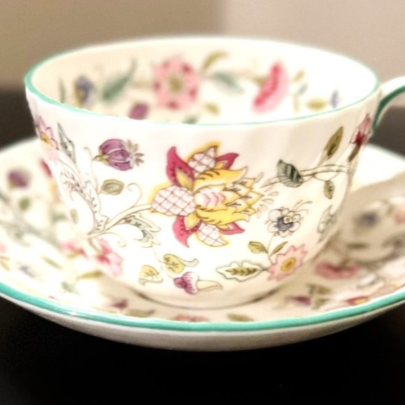 Haddon Hall B1451 Green Trim by Minton - Demitasse Saucers and a Flat Cup - Picture 1 of 13